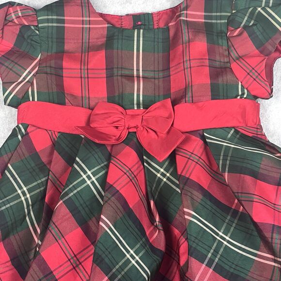 George Baby Dress 12M Red Plaid Check Ruffle Cap Sleeve Bowtie Flare Party Gown - Picture 4 of 15